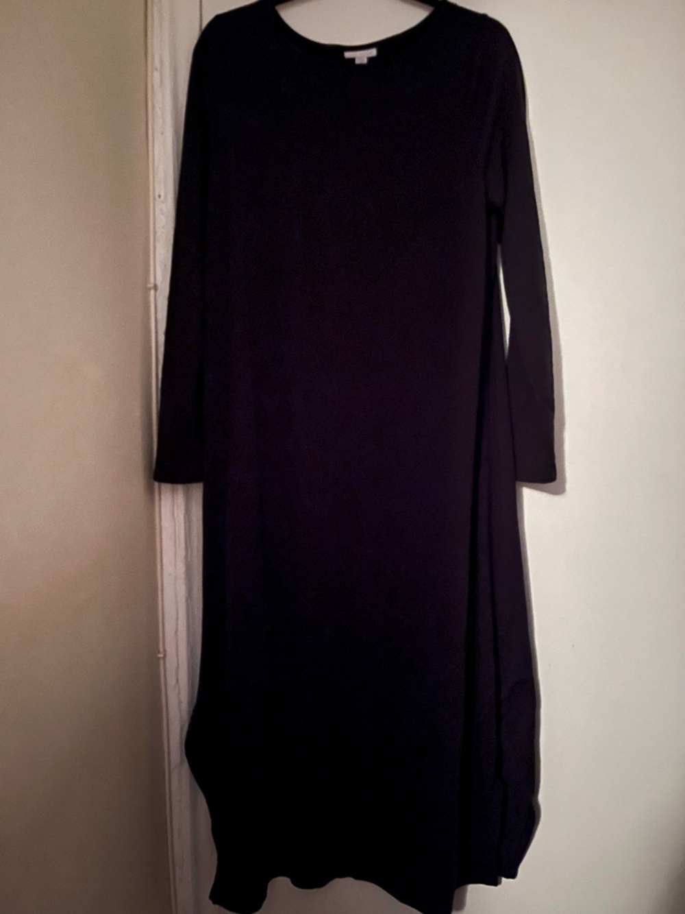 J Jill M tall black maxi stretch  LS dress 2 slits